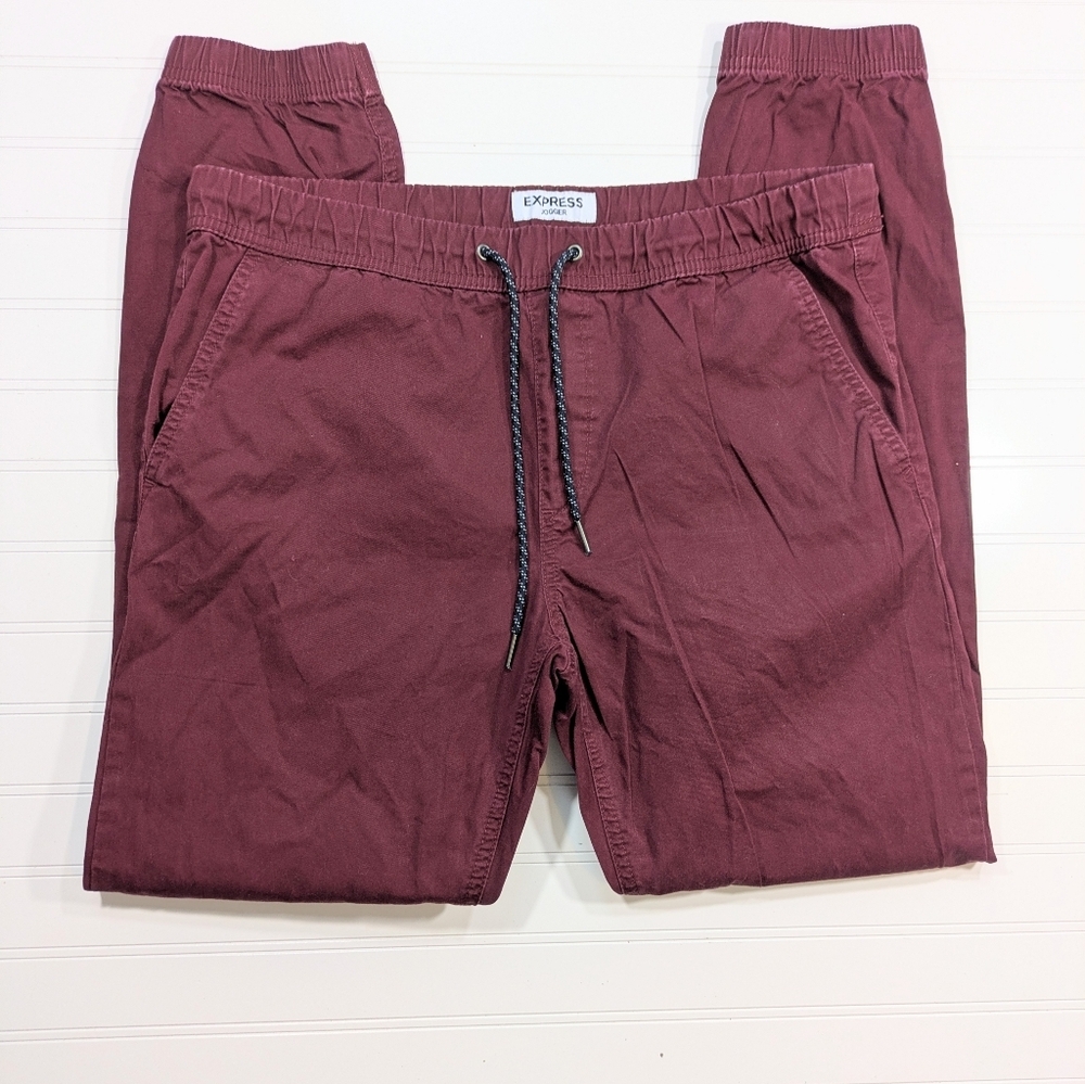 Express Men's Burgundy Twill Jogget Pants